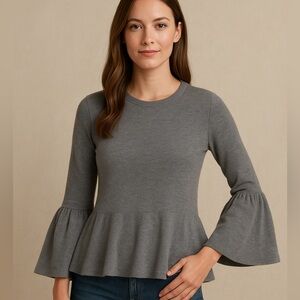 Nanette Lepore Peplum Bell Sleeve Merino Sweater L